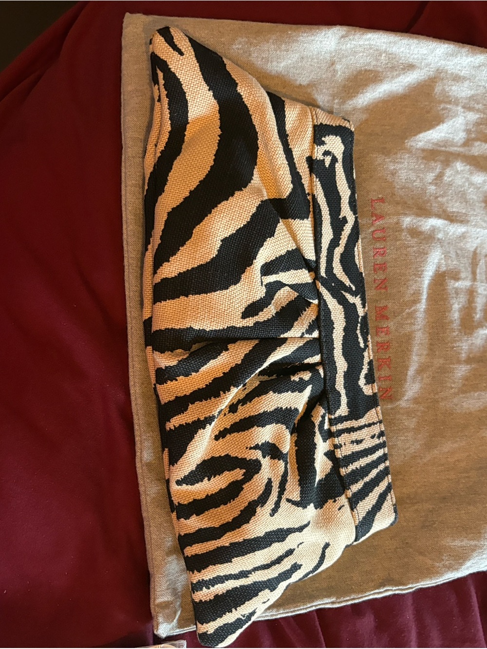 Lauren Merkin Black and Tan Zebra Knit Fold-Over Clutch